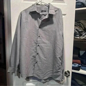 Alfani Men’s XL Gray Button-Up Shirt Long Sleeve Lightweight Striped Casual Wear